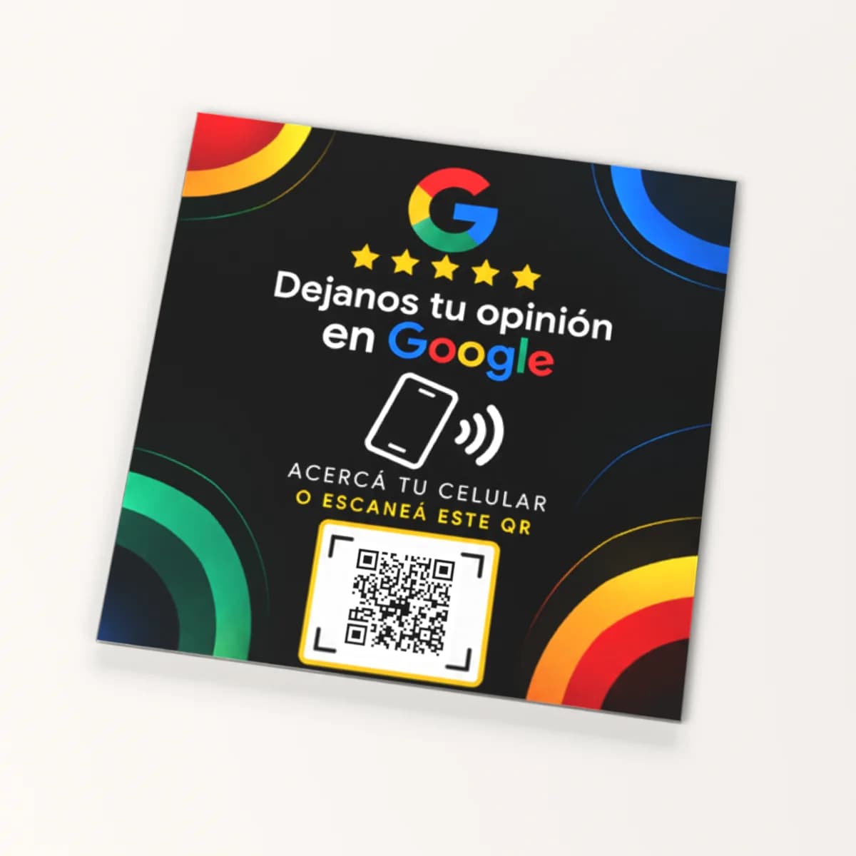 Acrílico Premium pegable 10 × 10 cm negro "Dejanos tu opinión en Google", acrílico de 1,5 mm