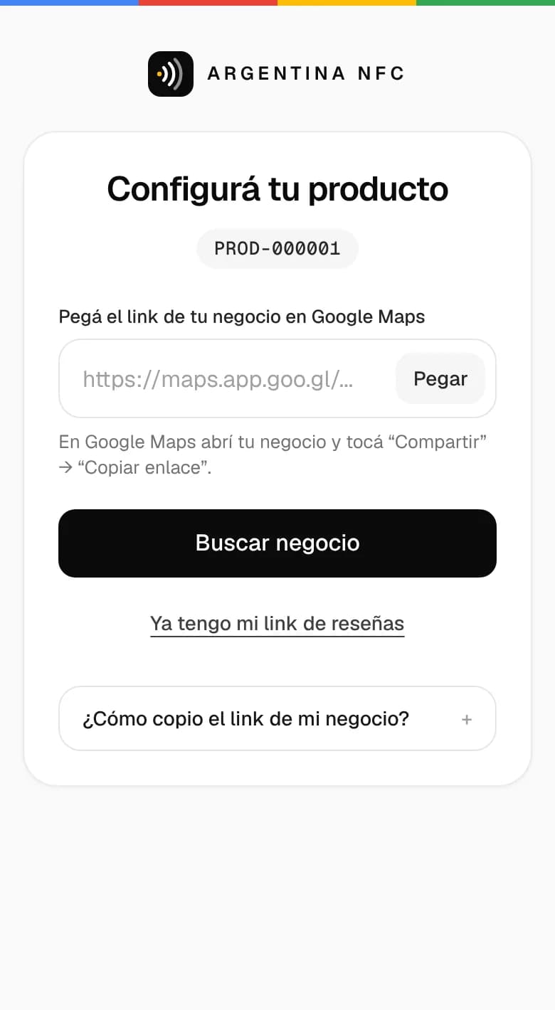 Pantalla real del sistema: Configurá tu producto, con el número de la unidad