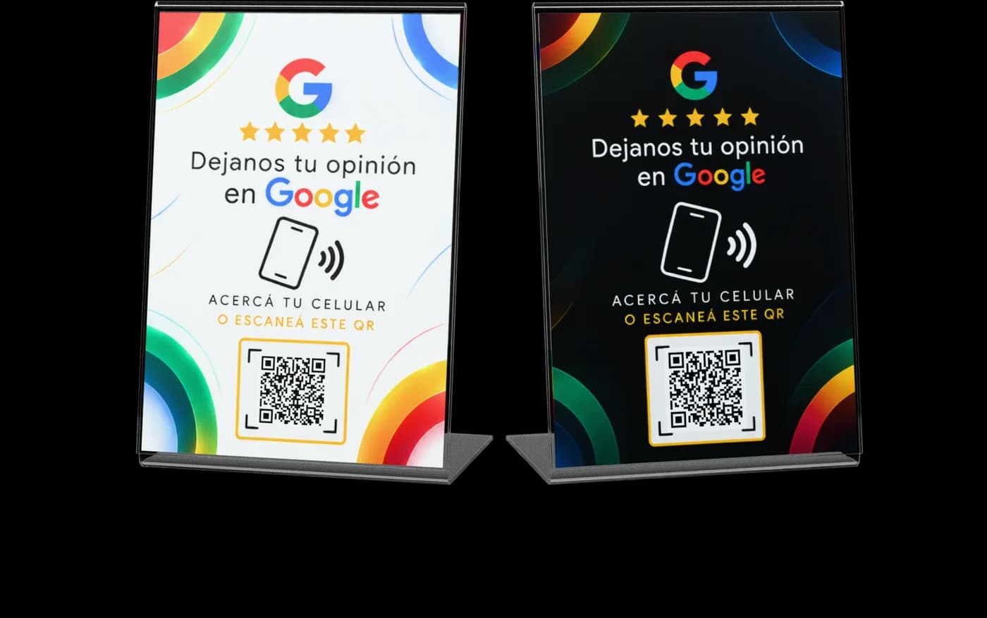 Display NFC + QR blanco y display negro, lado a lado
