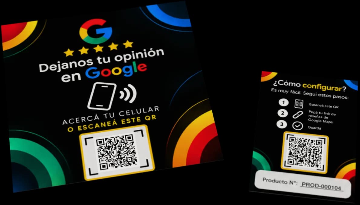 Sticker NFC + QR negro con su tarjeta de configuración